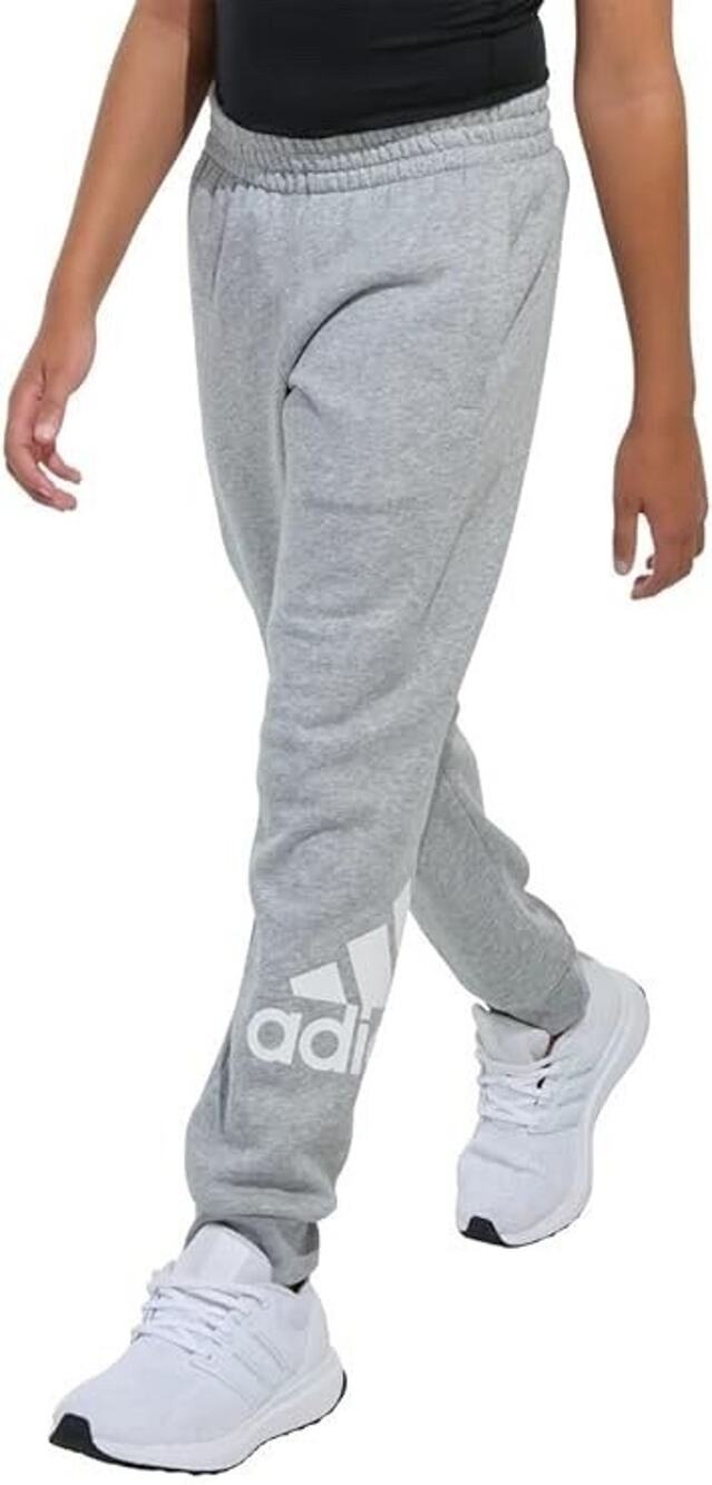 adidas Fleece Jogger Sweatpants Unisex Size 10/12 Heather Gray White Logo